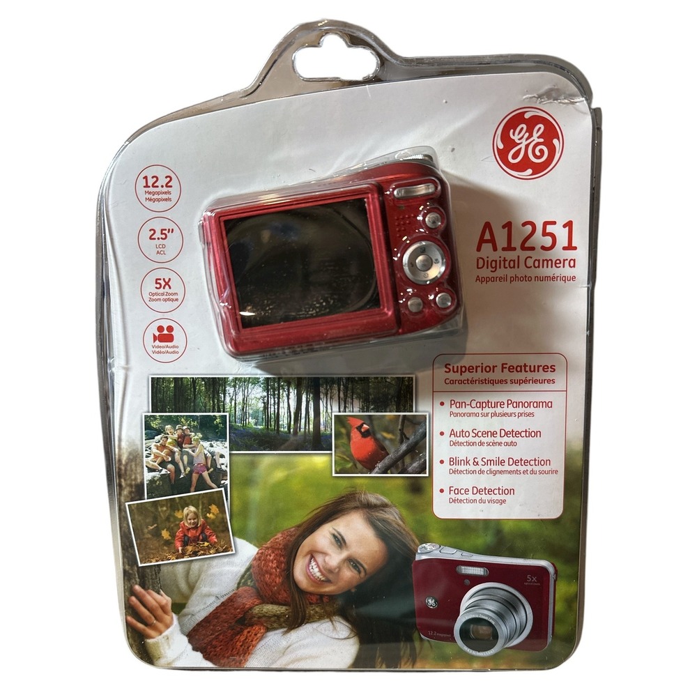GE A1251 Digital Camera Red 12.2MP 5x Optical Zoom 2.5" LCD Compact Point Shoot